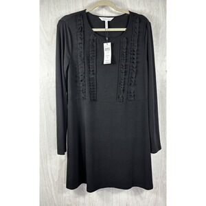 BCBGeneration Black Ruffle Long Sleeve Dress M Minimalist Chic NWT